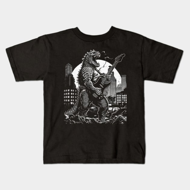 Godzilla Playing a Guitar Kids T-Shirt by AI studio